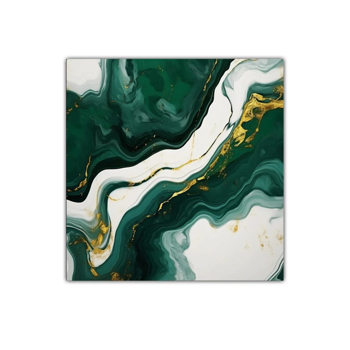 Cuadro abstracto con tonos verdes y detalles dorados — miniatura 1