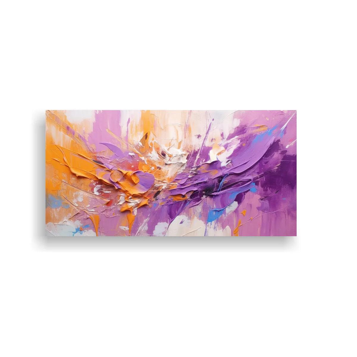 Cuadro abstracción gestual en morado y naranja con textura espesa — imagen principal