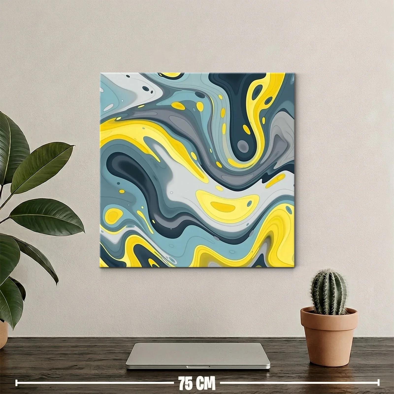 Cuadro moderno con formas fluidas en tonos amarillos y grises — miniatura 2
