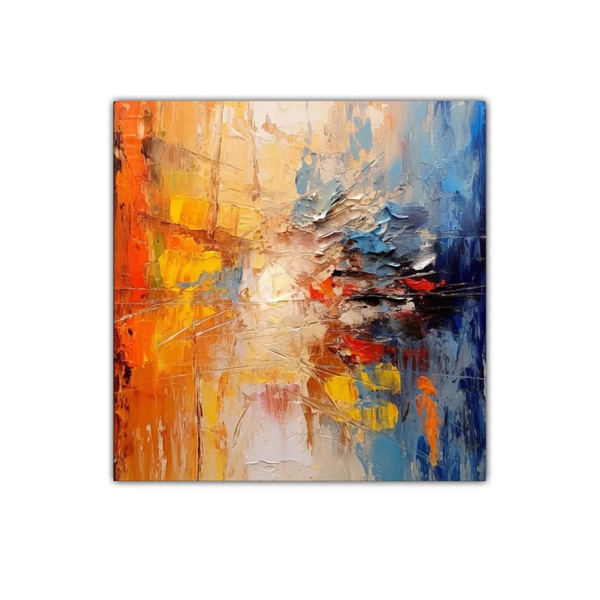 Cuadro abstracto con vibrantes contrastes en tonos cálidos y fríos — miniatura 1