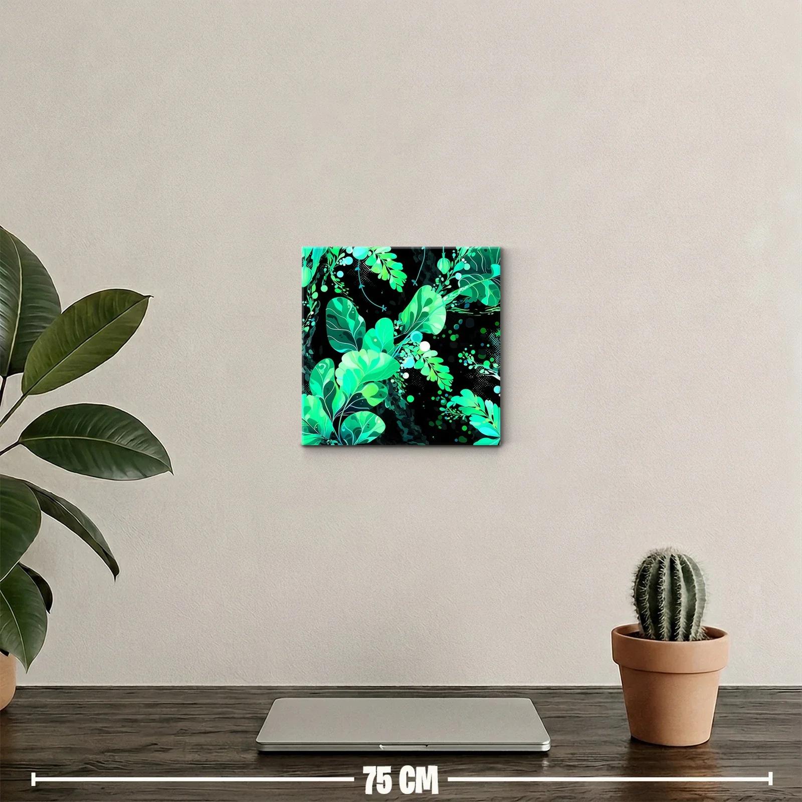 Cuadro decorativo con hojas verdes y fondo negro — miniatura 2