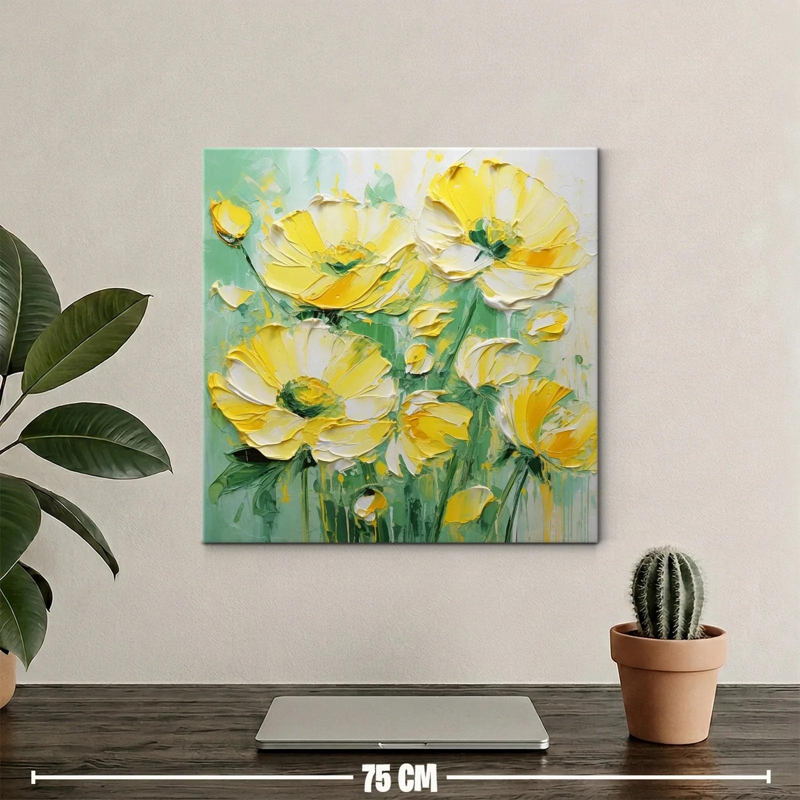 Cuadro floral en amarillo vibrante y verde suave — miniatura 2