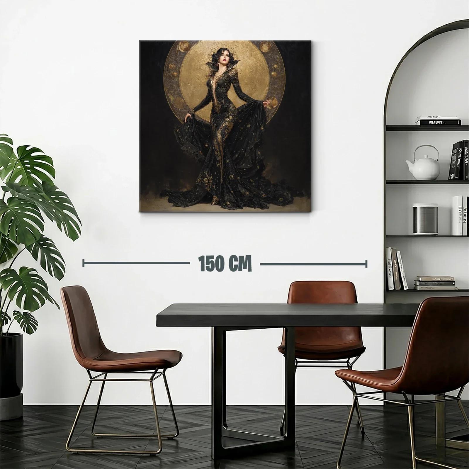 Dama elegante con aura dorada y vestido negro de lujo — miniatura 2