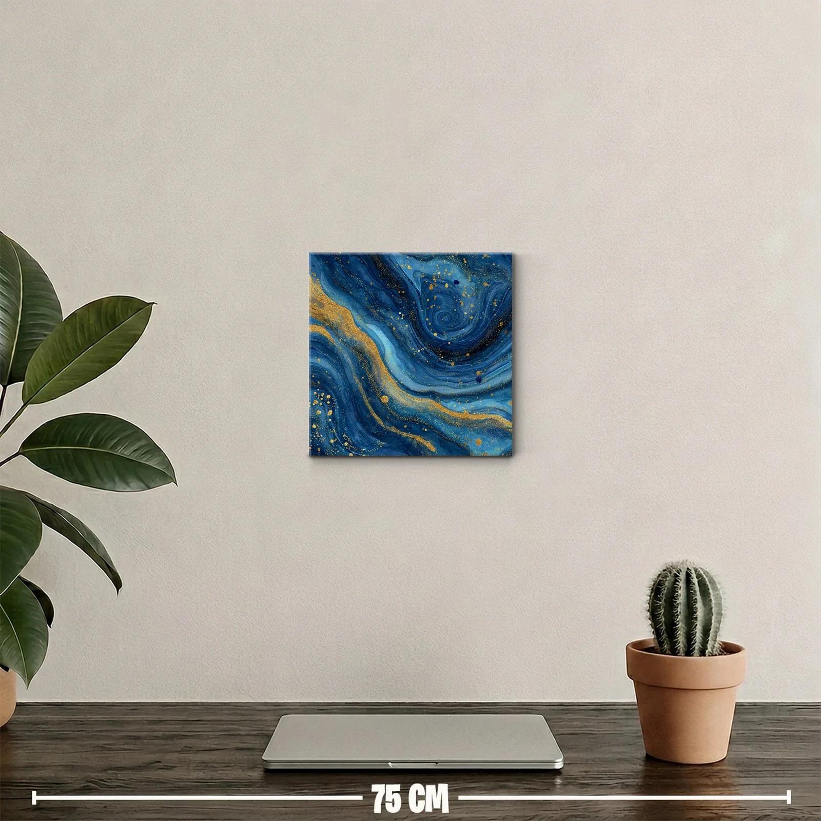 Cuadro abstracto en azul profundo con destellos dorados — miniatura 2