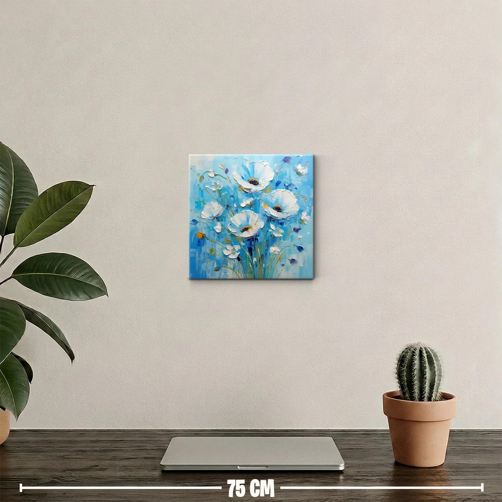 Cuadro decorativo de flores blancas sobre fondo azul — miniatura 2