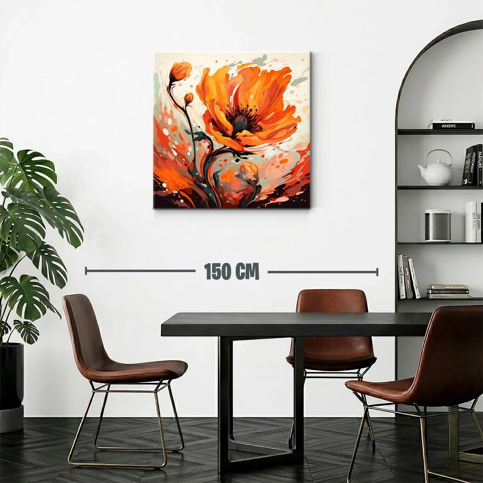Cuadro floral vibrante en tonos naranjas y negros — miniatura 2