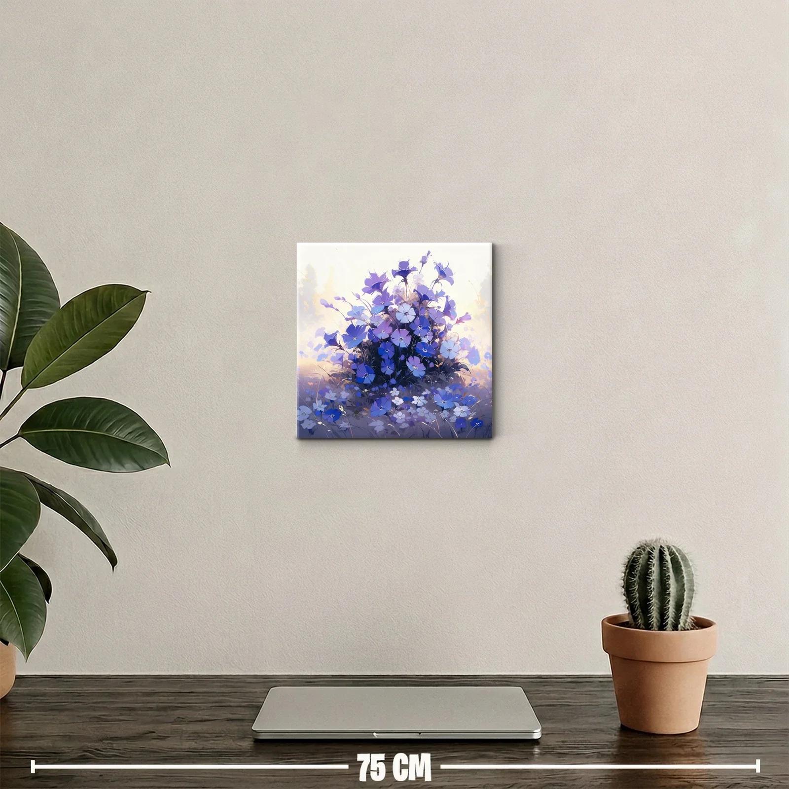 Cuadro floral en tonos azules y lilas para decoración elegante — miniatura 2