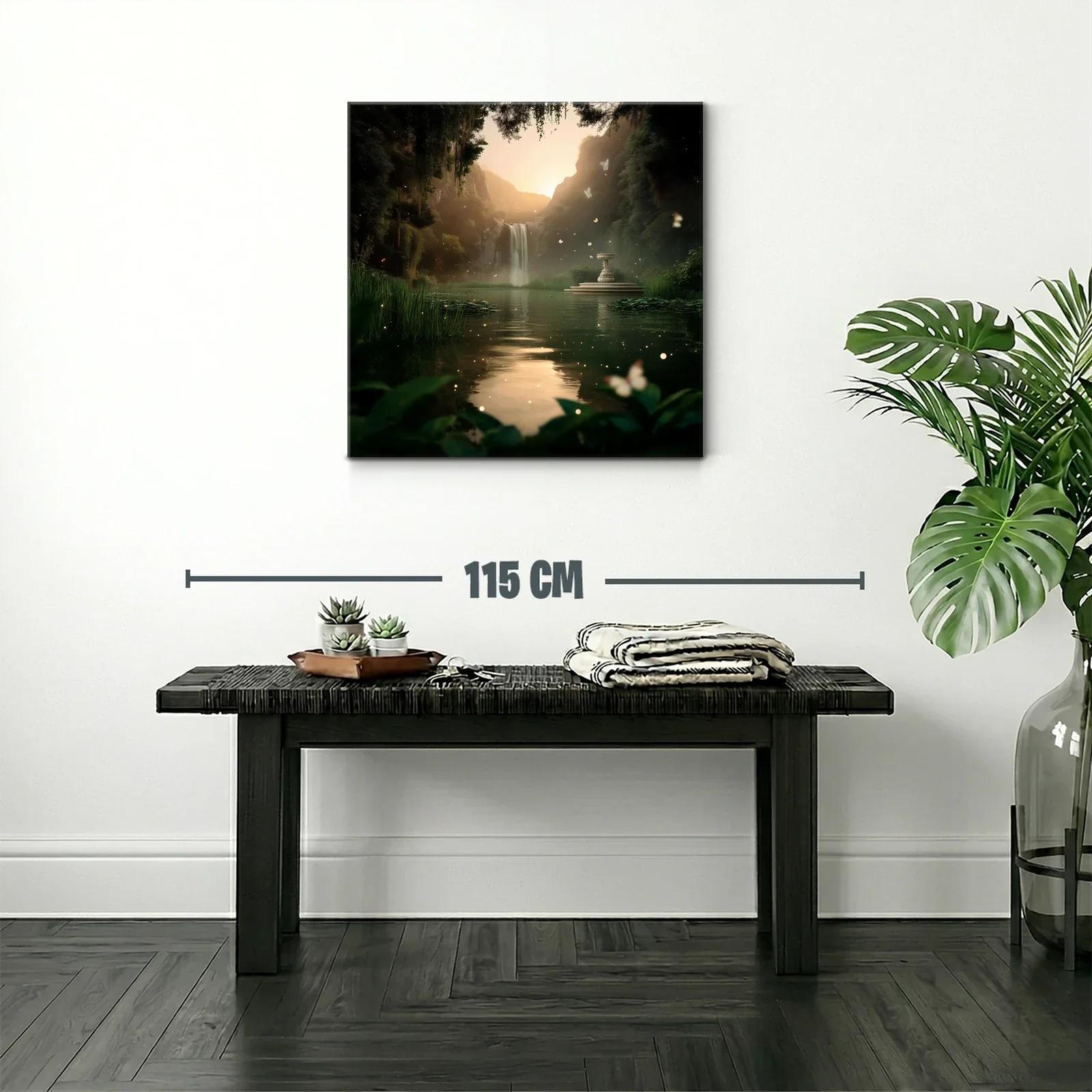 Paisaje místico con cascada y mariposas al atardecer — miniatura 2