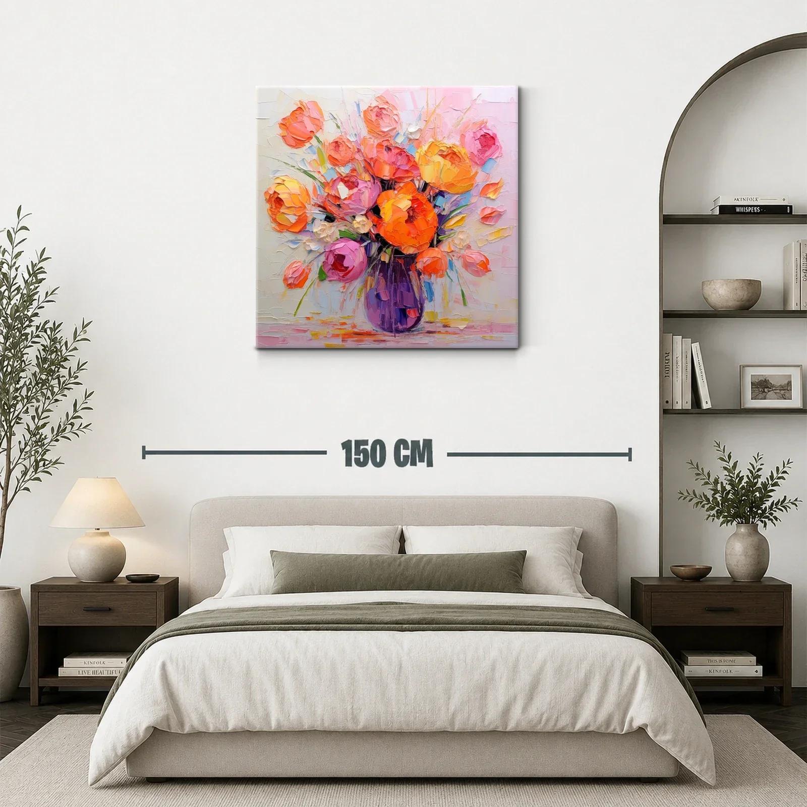Cuadro vibrante con ramo de flores en tonos cálidos y pastel — miniatura 3
