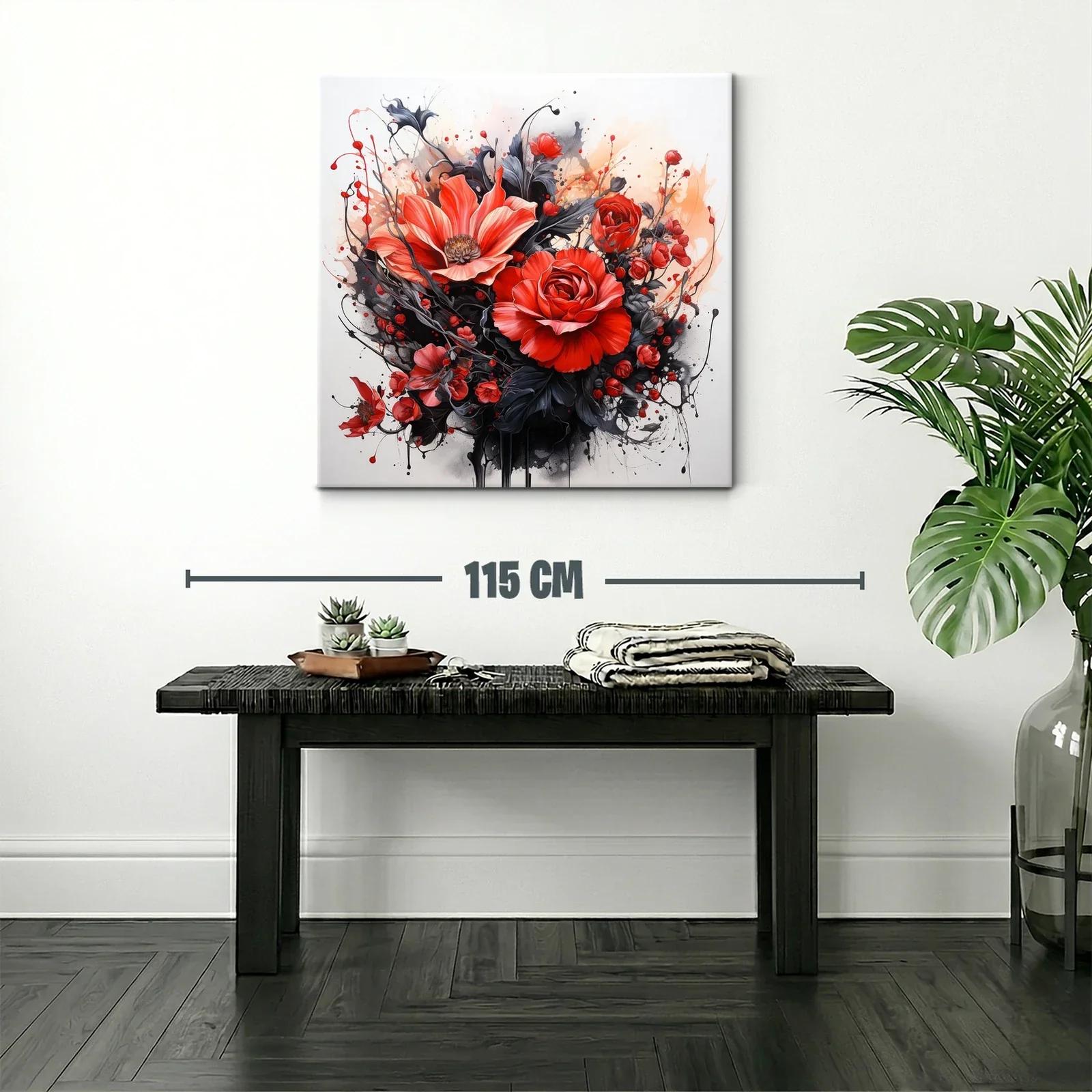 Cuadro floral en rojo y negro con detalles vibrantes — miniatura 2