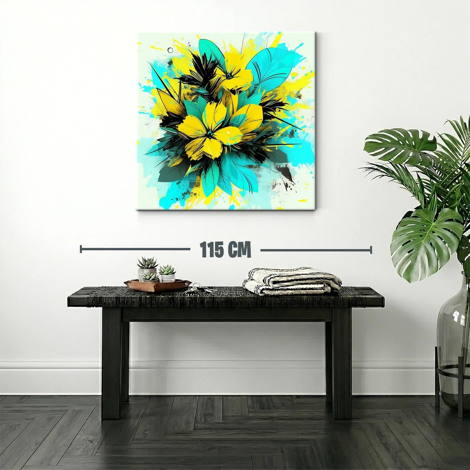 Composición de flores vibrantes en tonos turquesa y amarillo — miniatura 2
