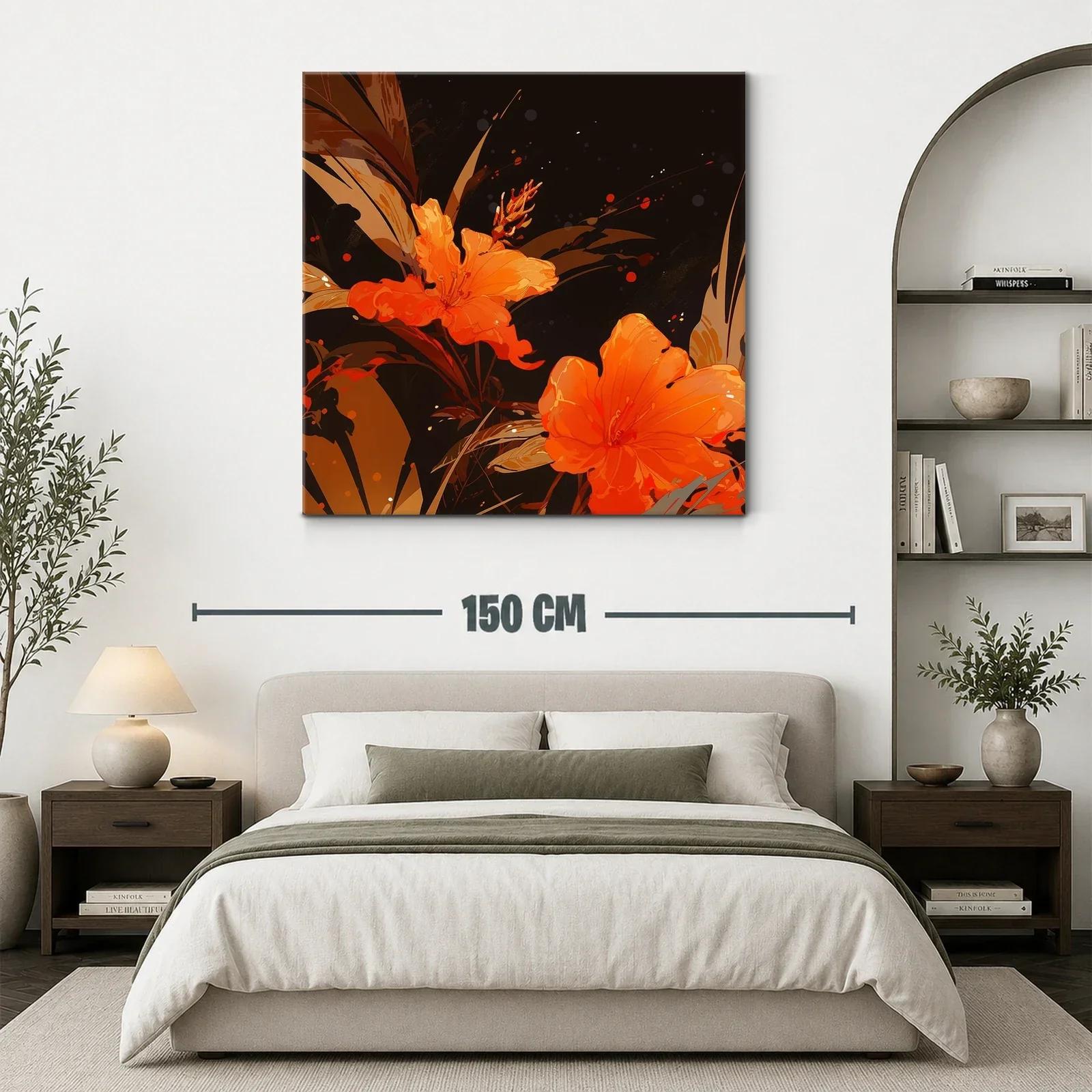 Cuadro floral vibrante en tonos cálidos y oscuros — miniatura 3