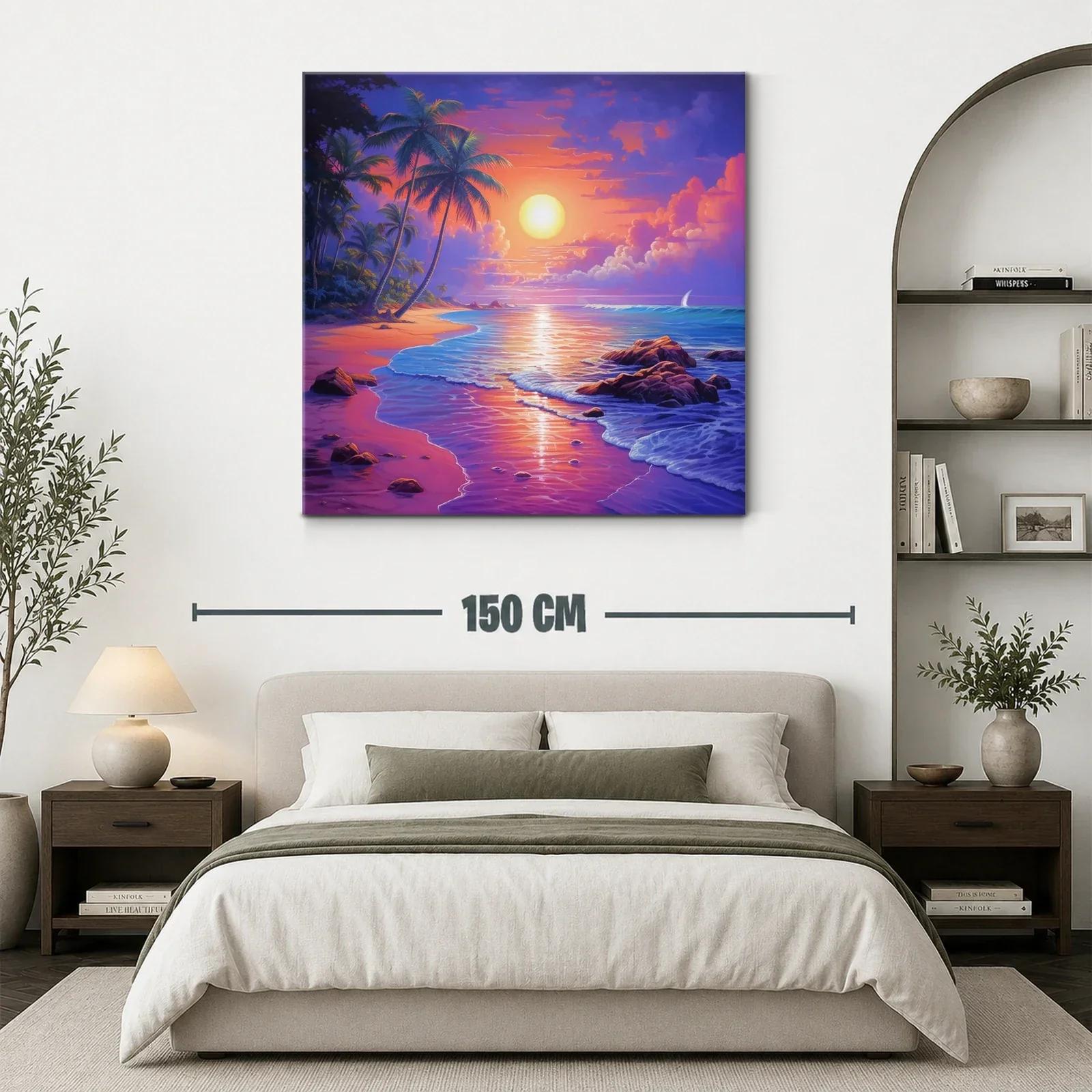 Tranquilo atardecer tropical con palmeras y mar calmado — miniatura 3