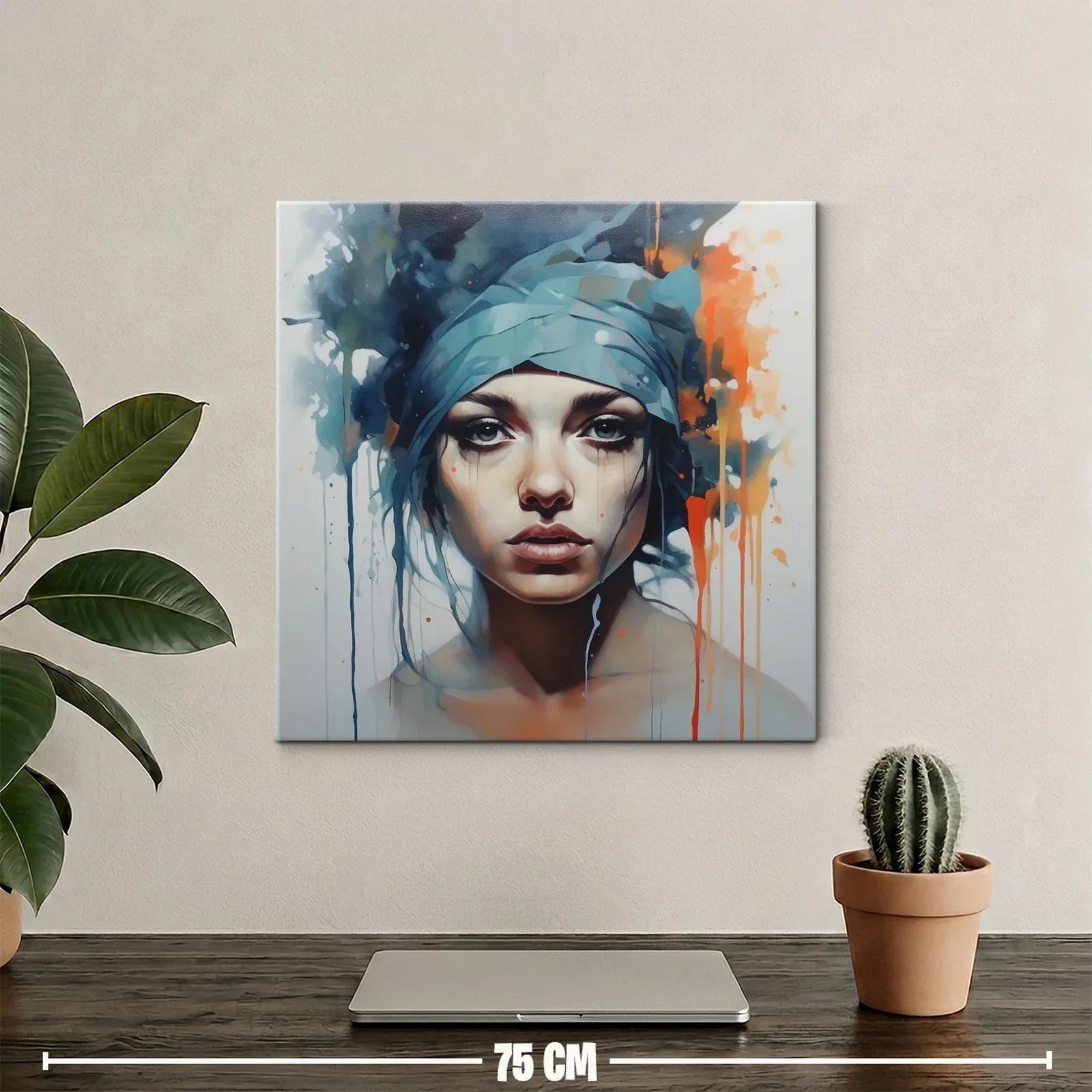 Retrato femenino con tonos azules y naranjas expresivos — miniatura 2
