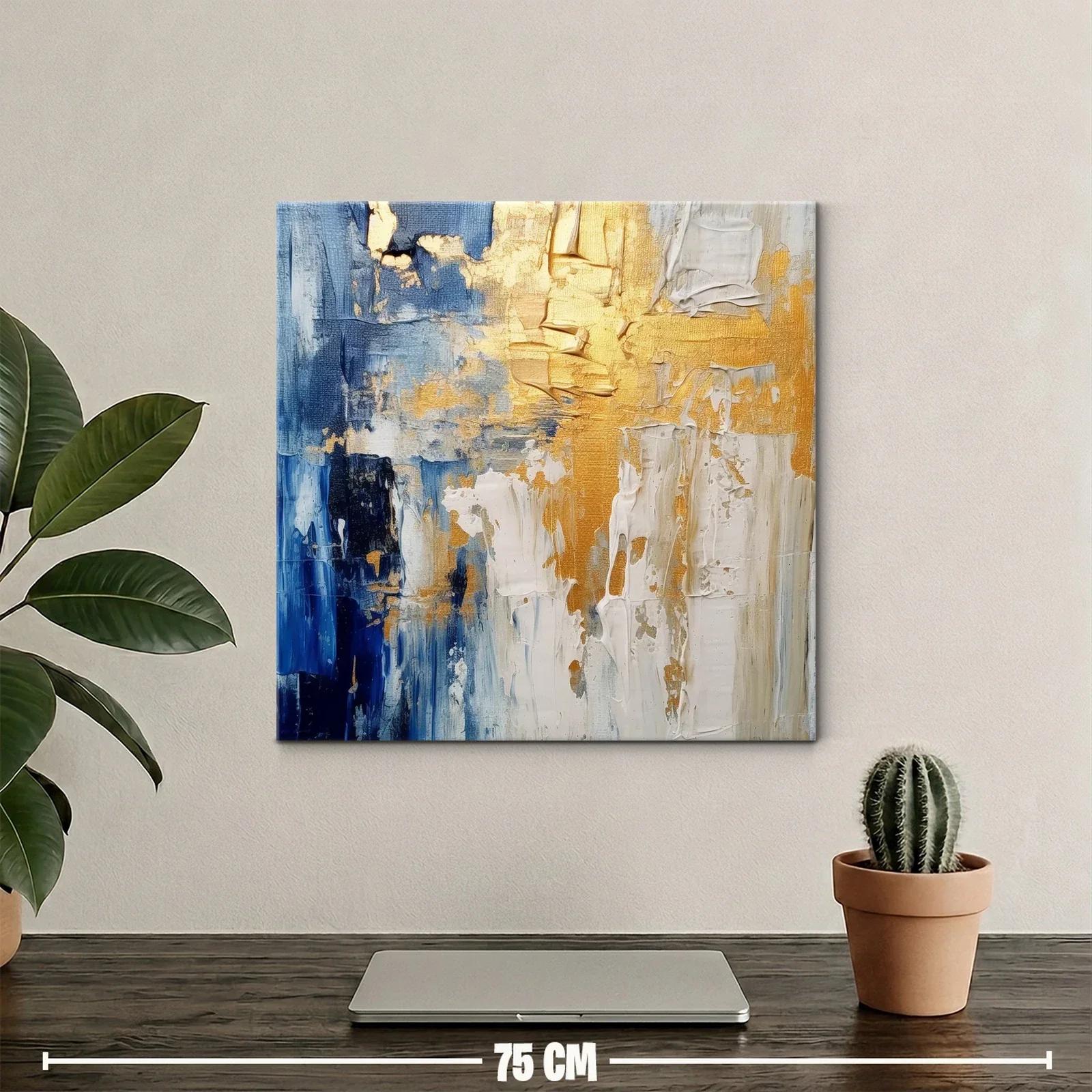 Cuadro abstracto con texturas doradas y azules intensos — miniatura 2