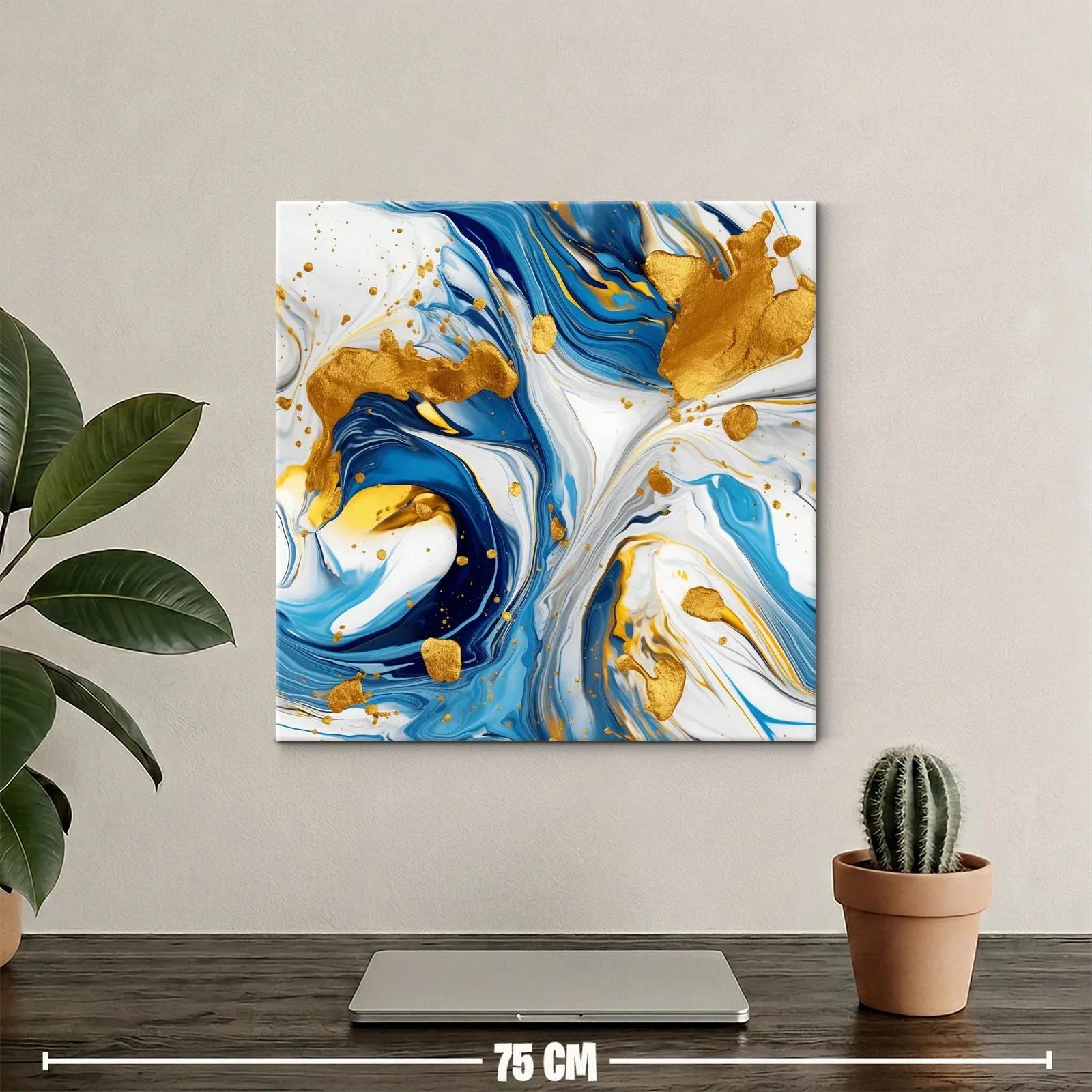 Cuadro abstracto con tonos azules y detalles dorados vibrantes — miniatura 2