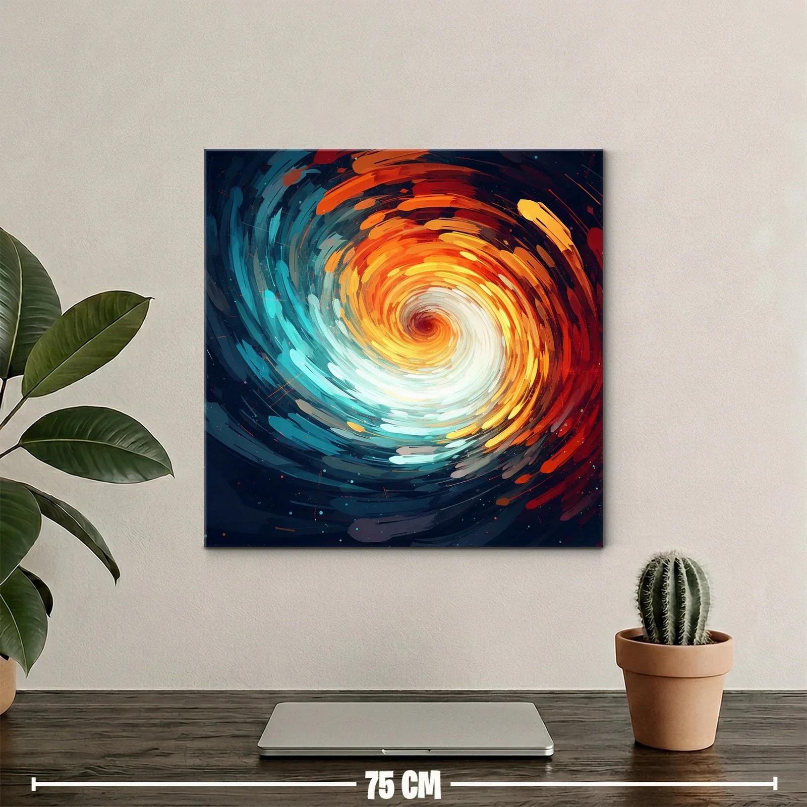 Cuadro abstracto espiral con tonos cálidos y fríos intensos — miniatura 2