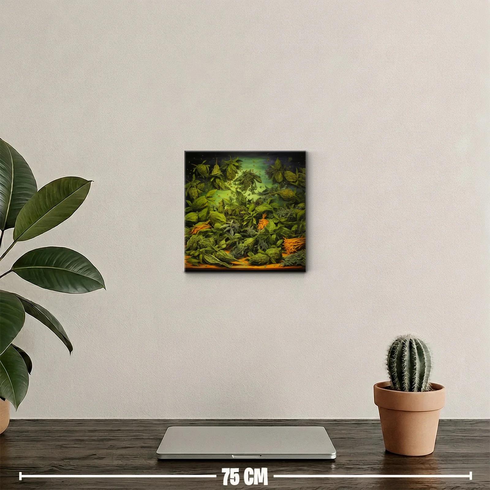 Cuadro decorativo con hojas verdes y toques amarillos — miniatura 2
