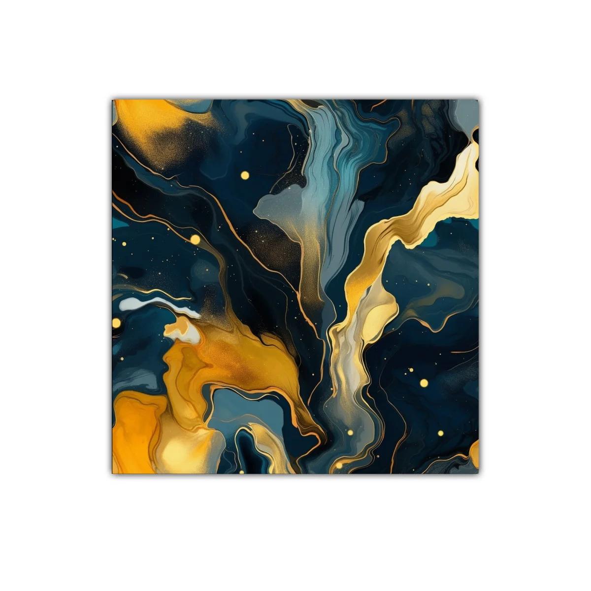 Cuadro abstracto con tonos dorados y azules intensos — imagen principal
