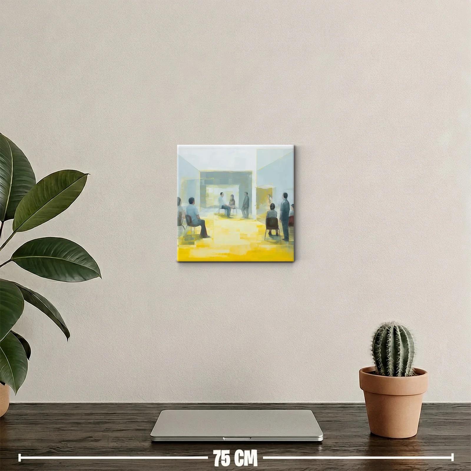 Cuadro contemporáneo con figuras en espacio geométrico luminoso — miniatura 2