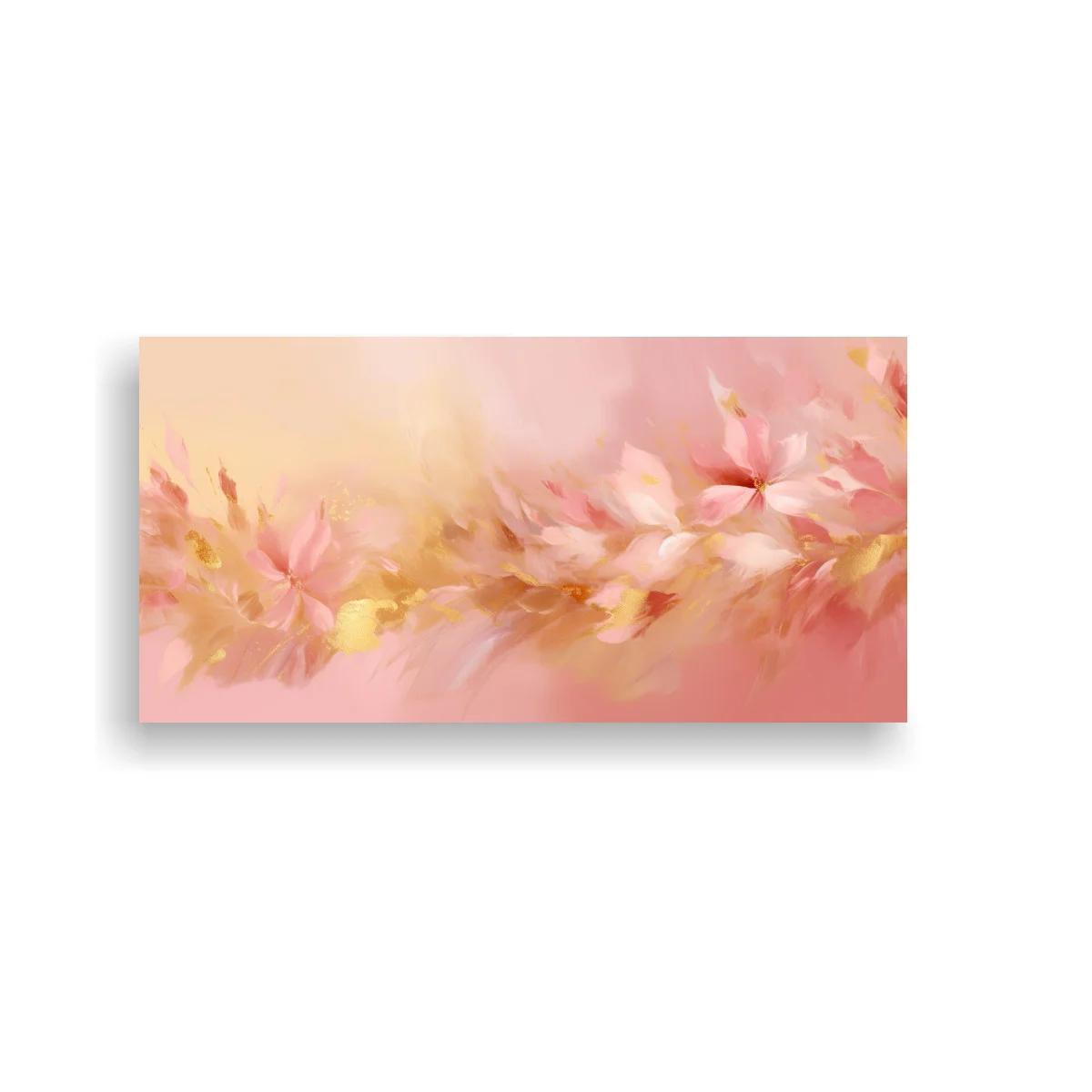 Cuadro flores rosadas con guirnalda floral y tonos dorados — imagen principal