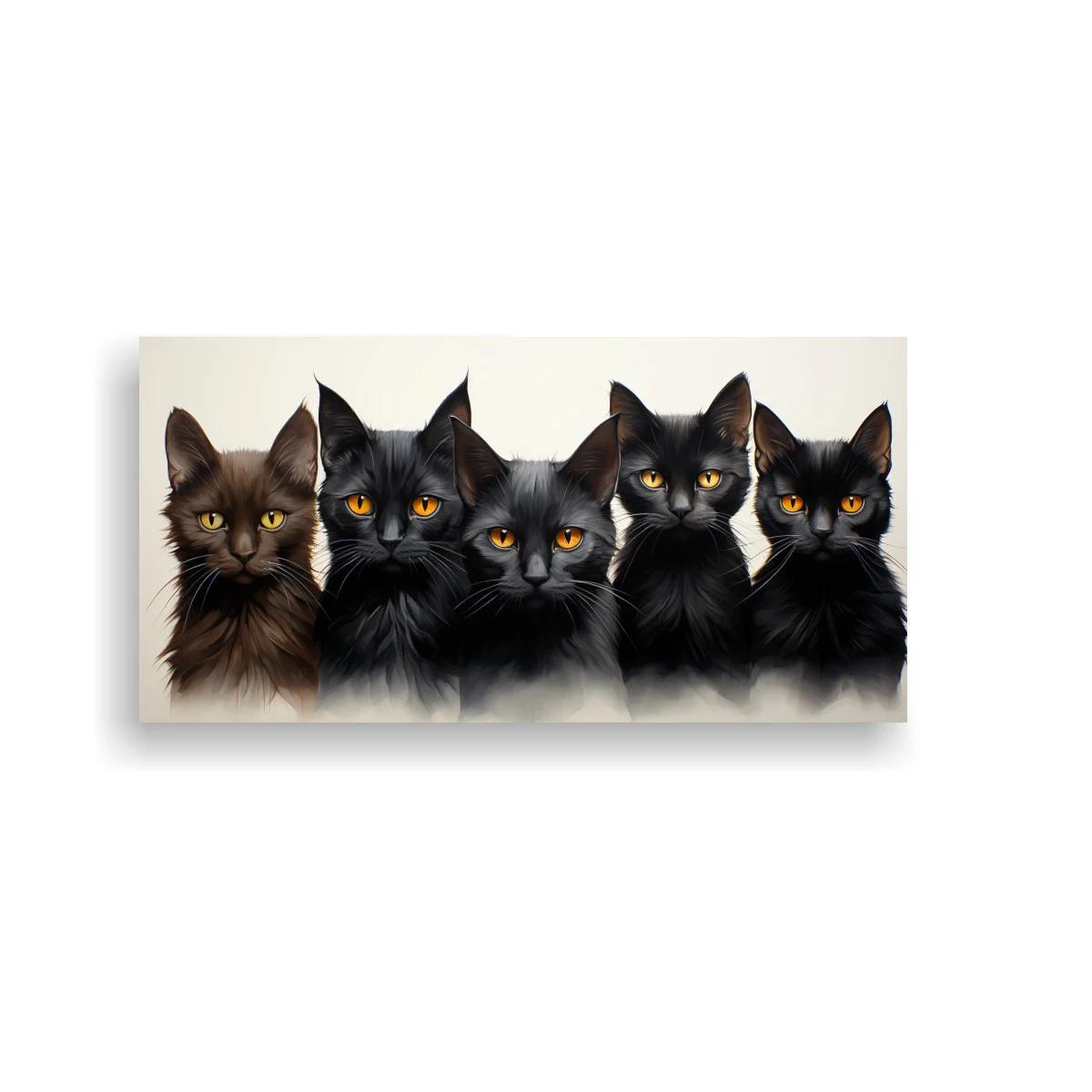 Cuadro grupo de gatos negros de pelo largo sobre fondo claro