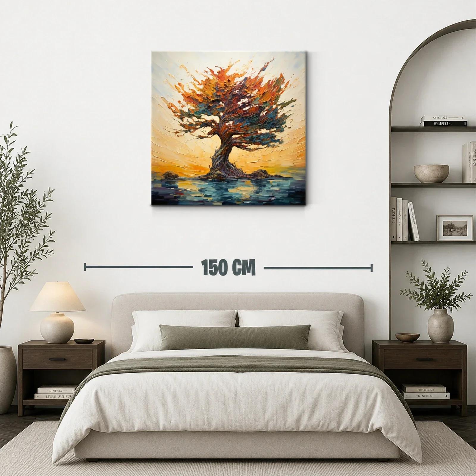 Árbol vibrante en paisaje de tonos cálidos y agua reflejada — miniatura 3