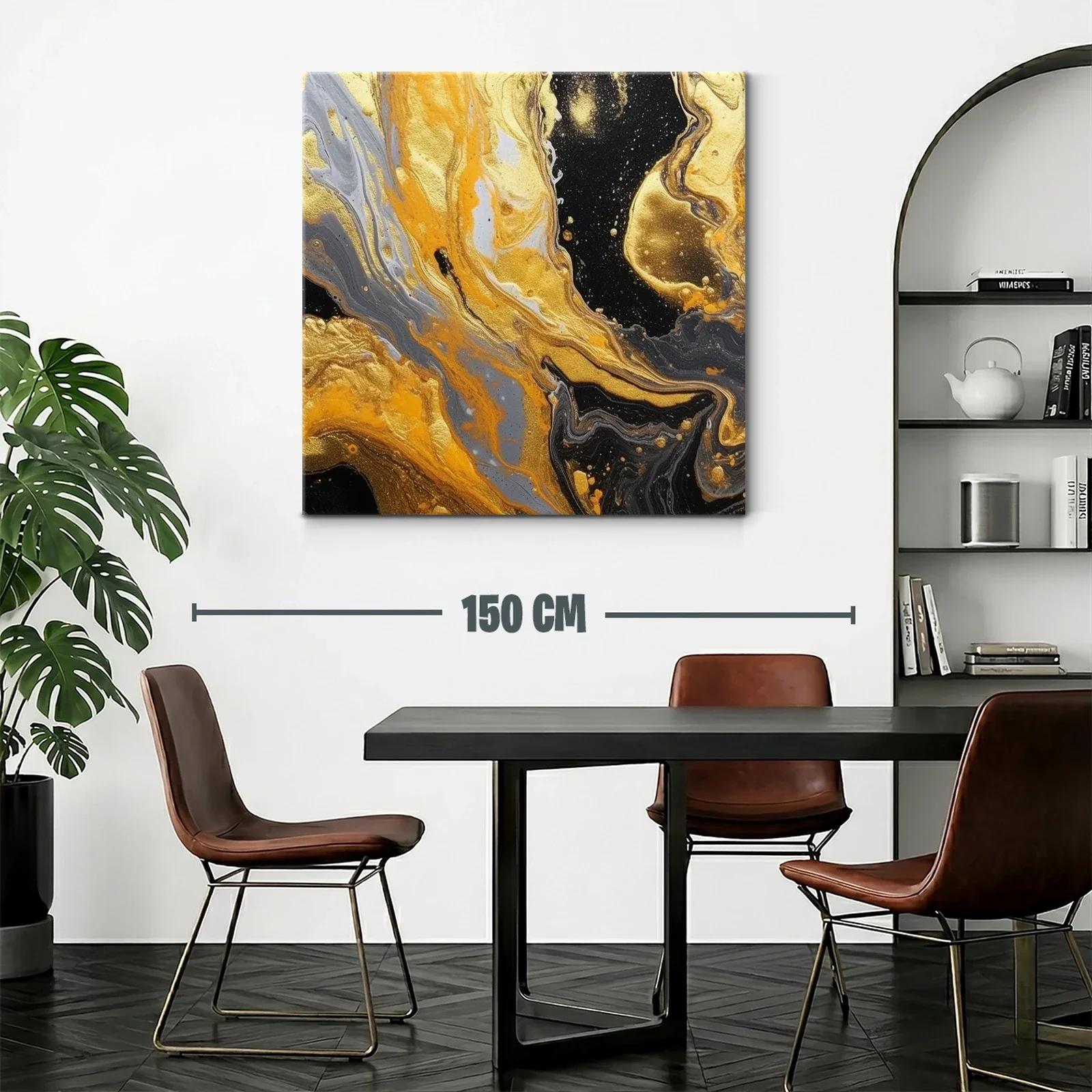 Cuadro abstracto con vibrantes tonos dorados y negros — miniatura 2