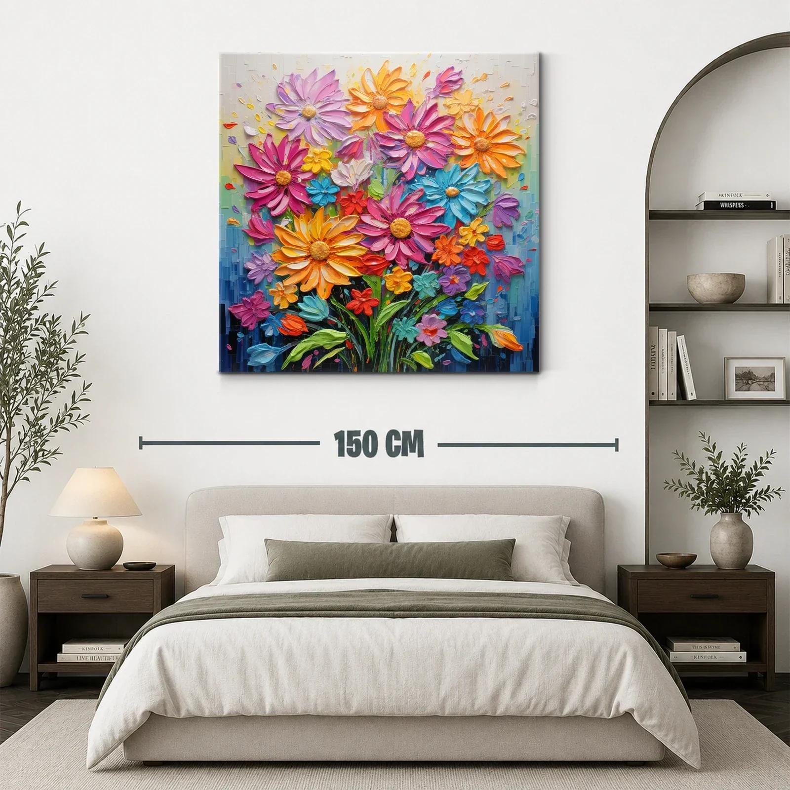 Cuadro flores vibrantes con tonos cálidos y fríos — miniatura 3