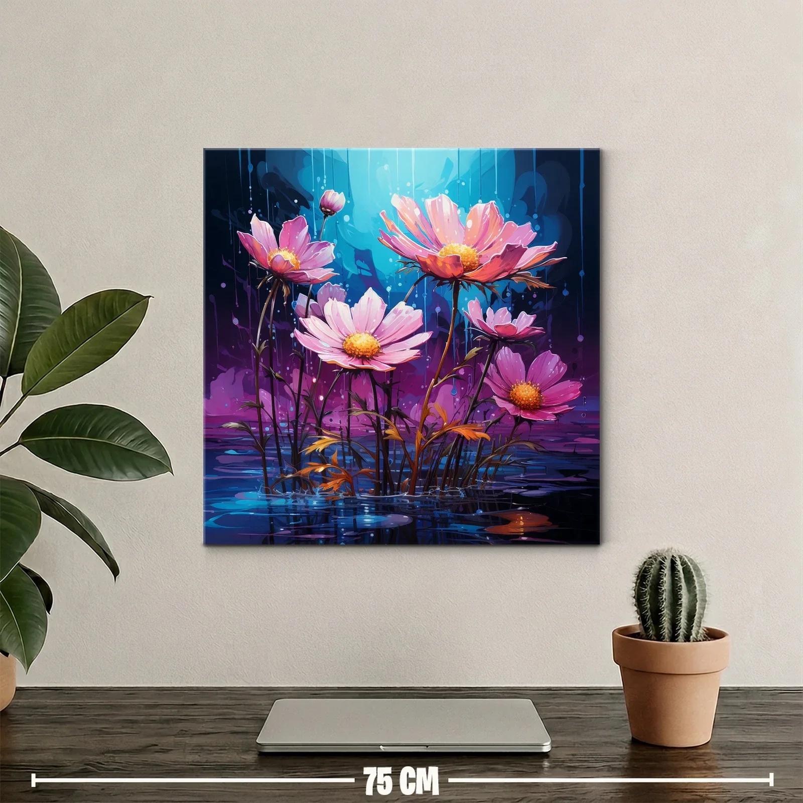 Flores rosadas sobre un fondo azul y púrpura vibrante — miniatura 2