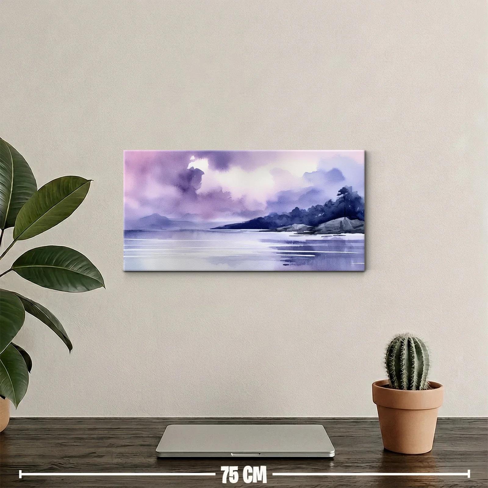 Cuadro paisaje lacustre con agua calma y montañas lejanas — miniatura 2