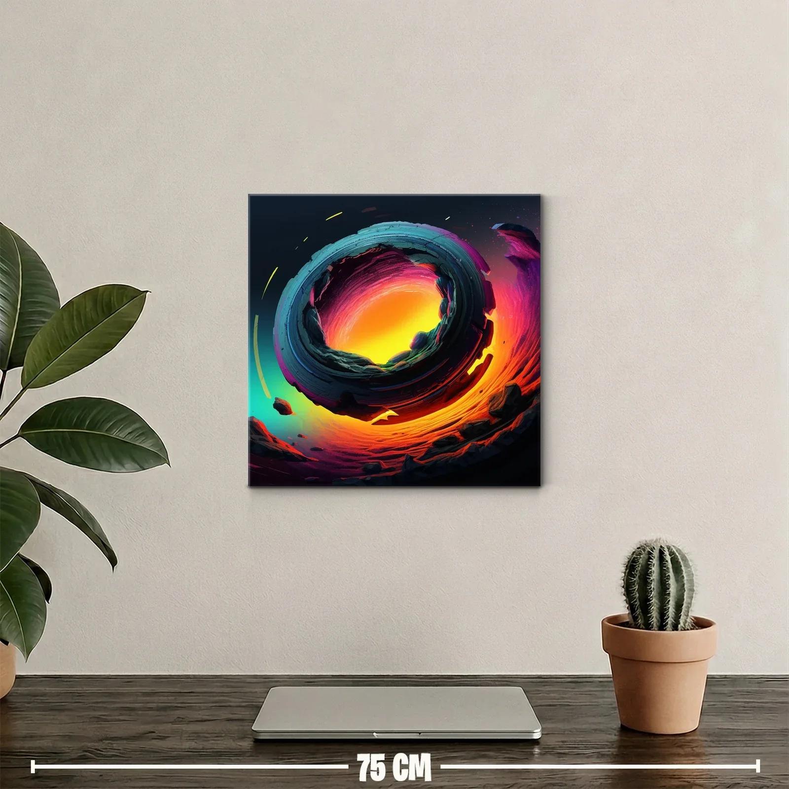 Cuadro abstracto con espiral de fuego y tonos vibrantes — miniatura 2