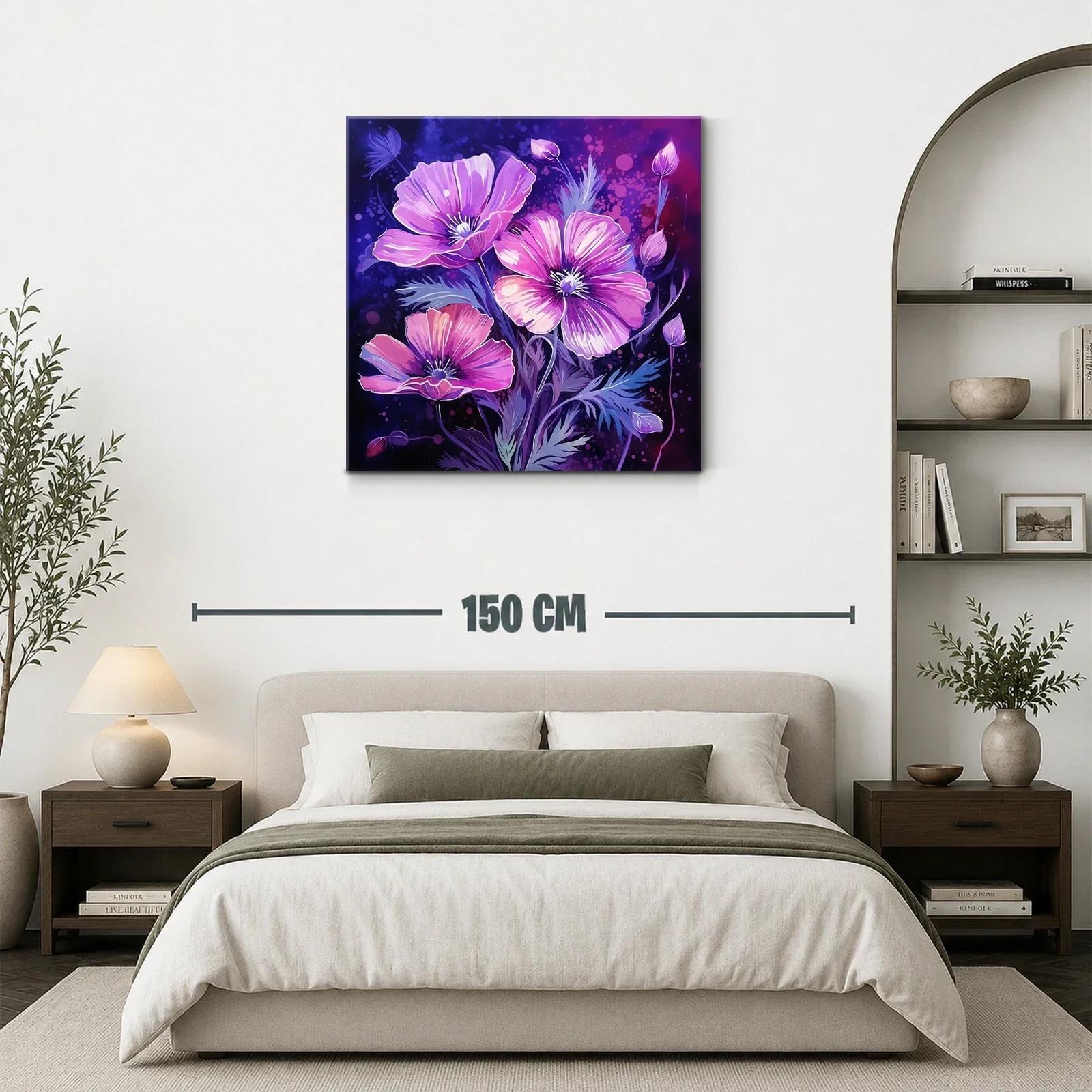 Cuadro floral vibrante con tonos púrpura y rosa — miniatura 3