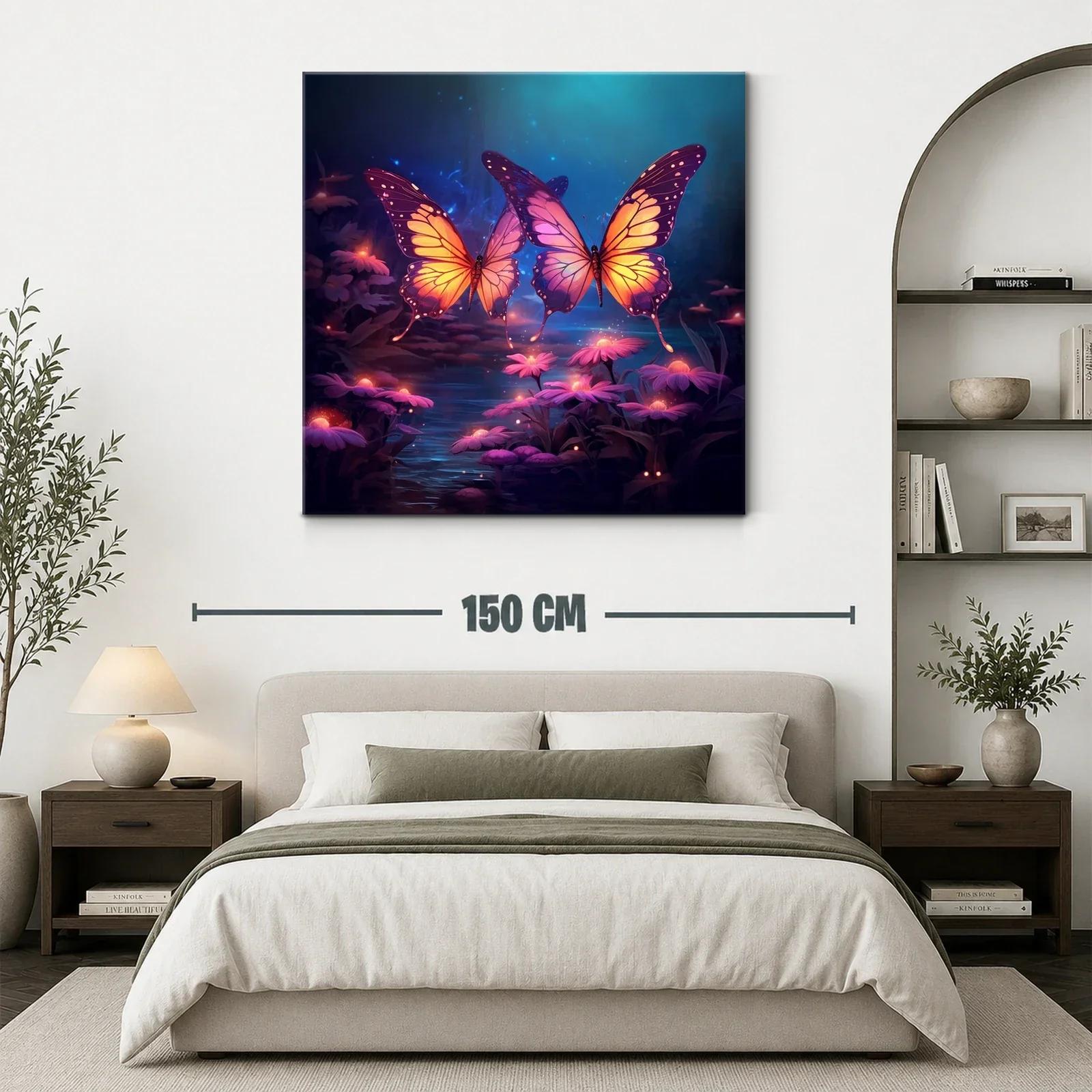 Mariposas luminosas sobre flores en bosque encantado — miniatura 3