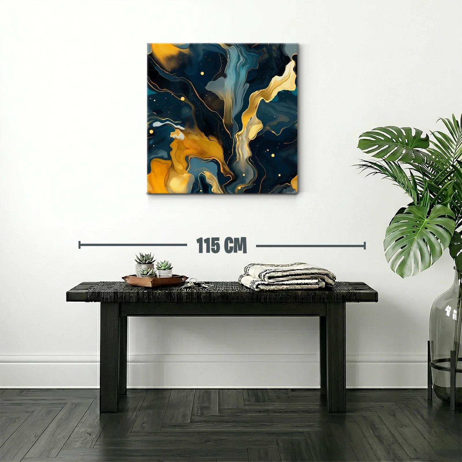 Cuadro abstracto con tonos dorados y azules intensos — miniatura 2