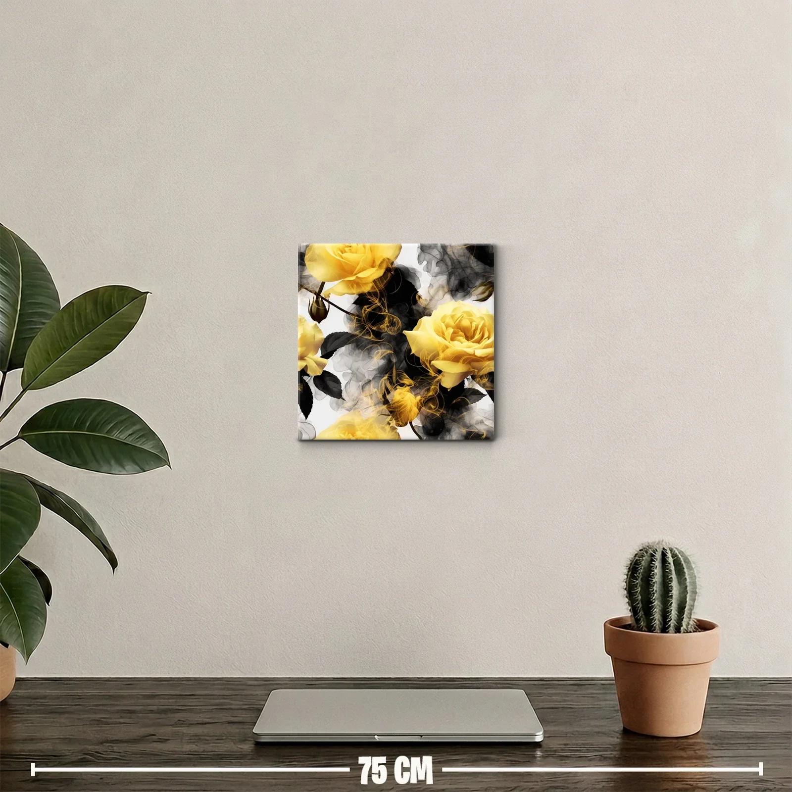 Cuadro decorativo con rosas amarillas y efecto humo elegante — miniatura 2
