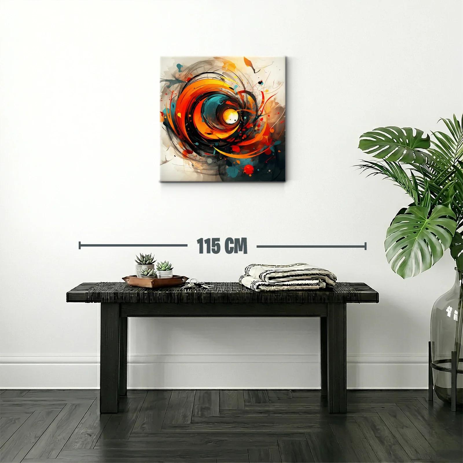 Cuadro abstracto con remolino de tonos cálidos y contrastes vibrantes — miniatura 2