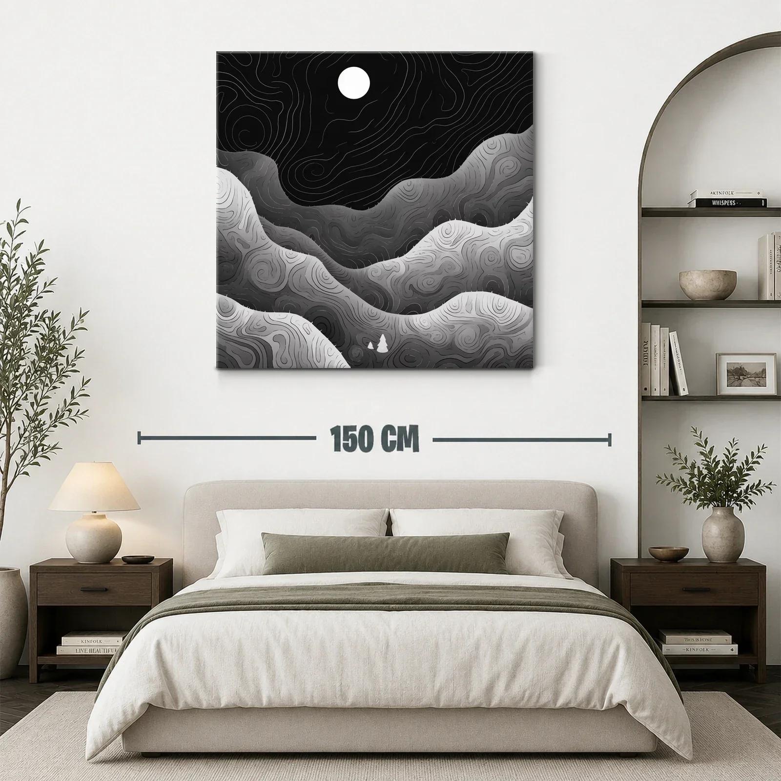 Paisaje nocturno abstracto en tonos grises y negros — miniatura 3