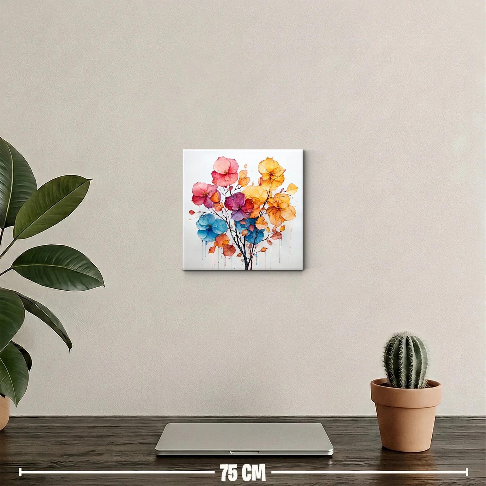 Cuadro decorativo ramo floral en vibrantes tonos cálidos y fríos — miniatura 2