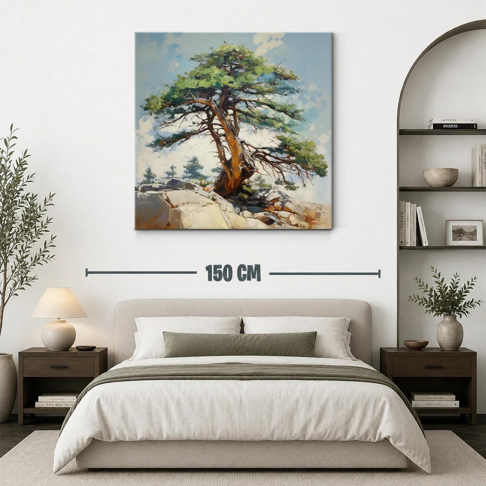 Árbol solitario en paisaje rocoso con cielo azul claro — miniatura 3