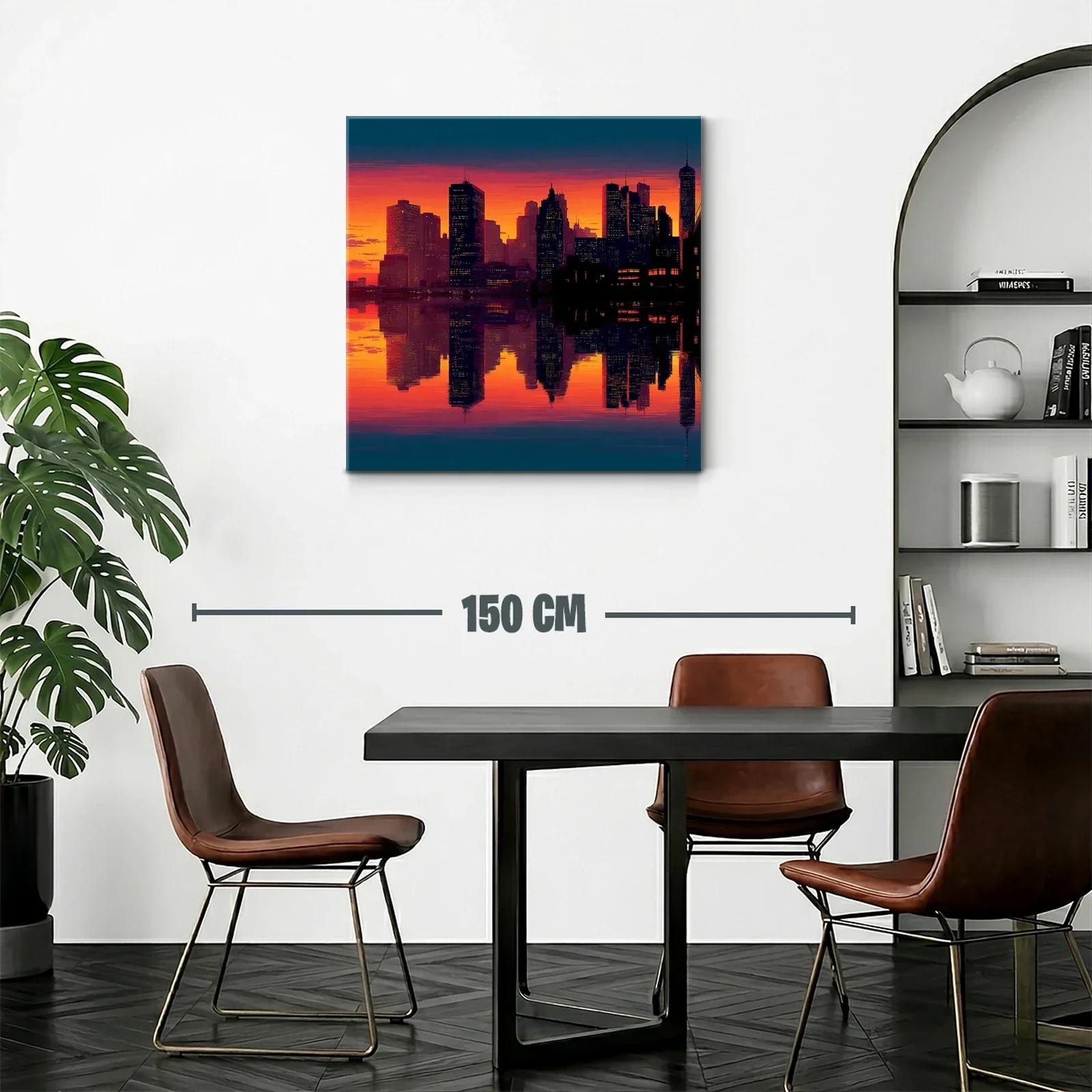 Atardecer vibrante sobre ciudad con reflejo en agua — miniatura 2