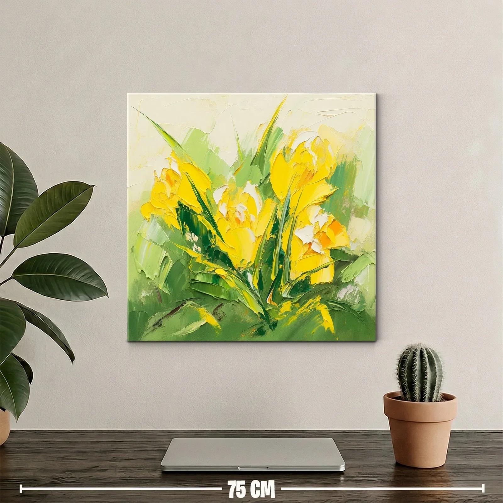 Cuadro moderno con flores amarillas y verdes vibrantes — miniatura 2