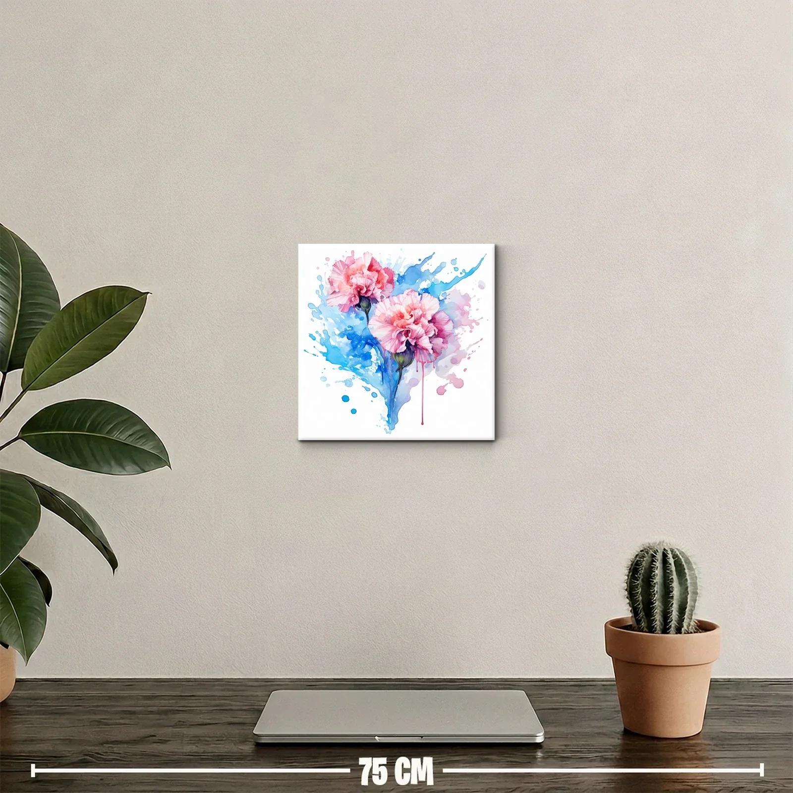 Flores rosas con fondo acuarela en tonos azules vibrantes — miniatura 2