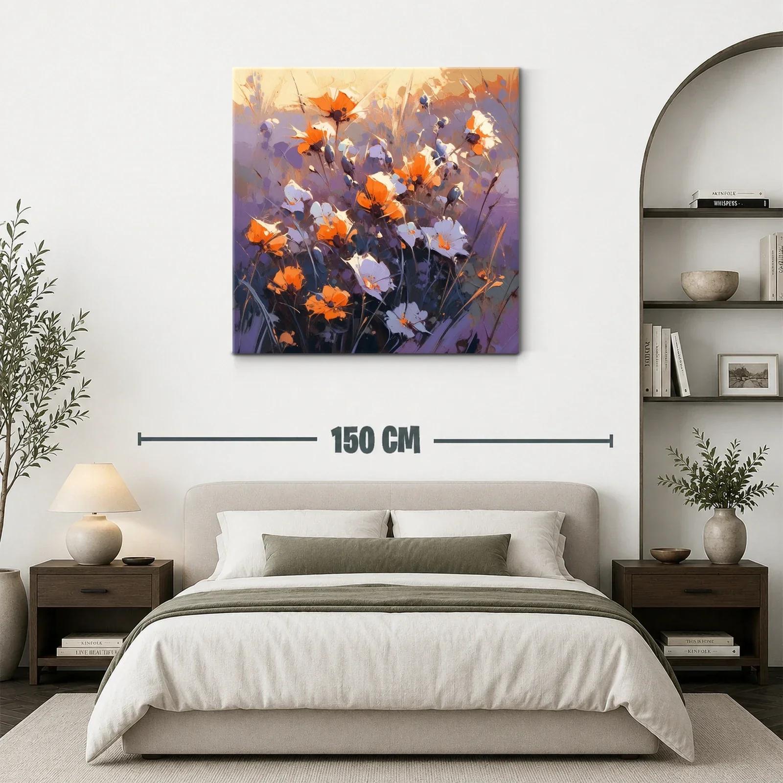 Cuadro floral con vibrante contraste de naranja y violeta — miniatura 3