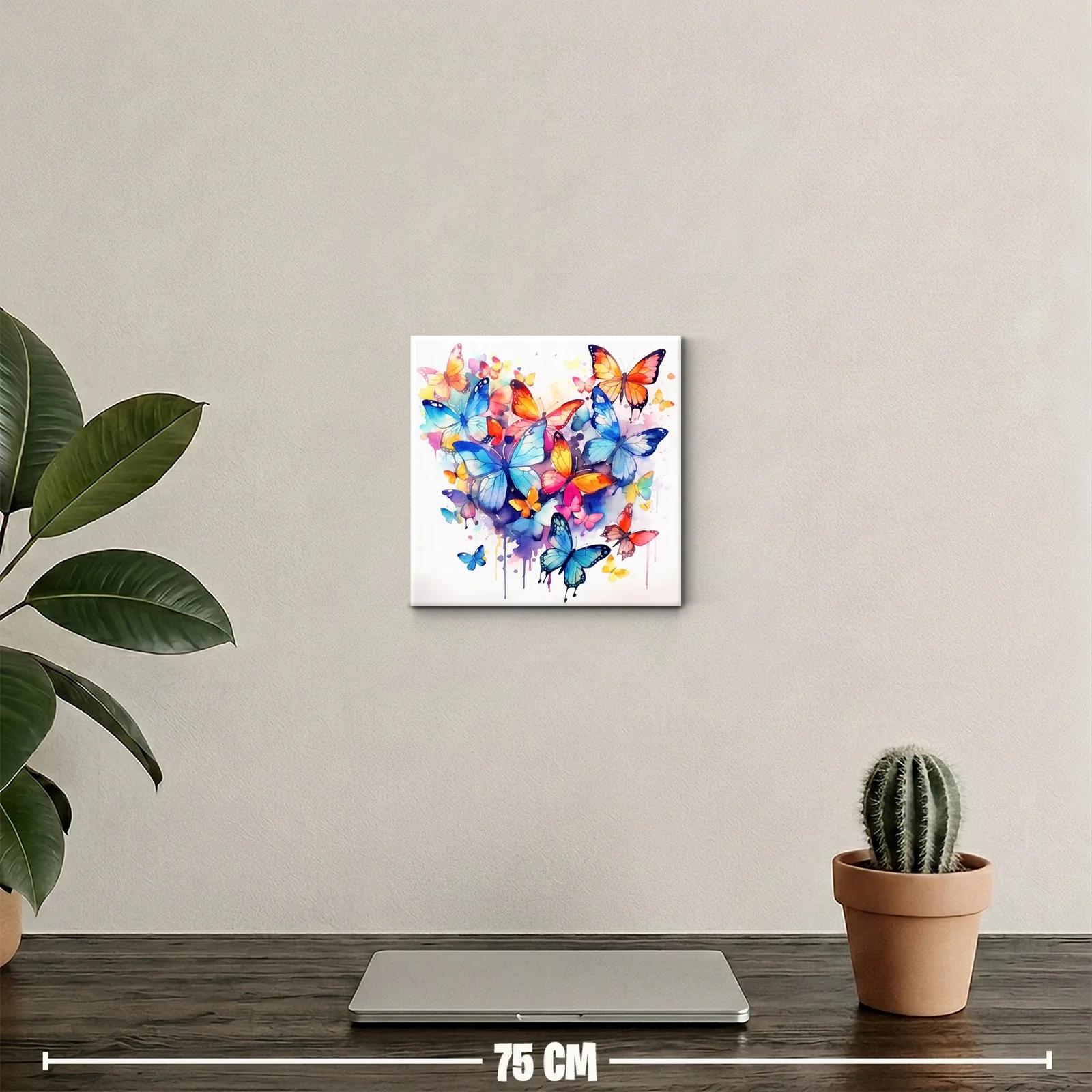 Cuadro con mariposas vibrantes en tonos azules y naranjas — miniatura 2