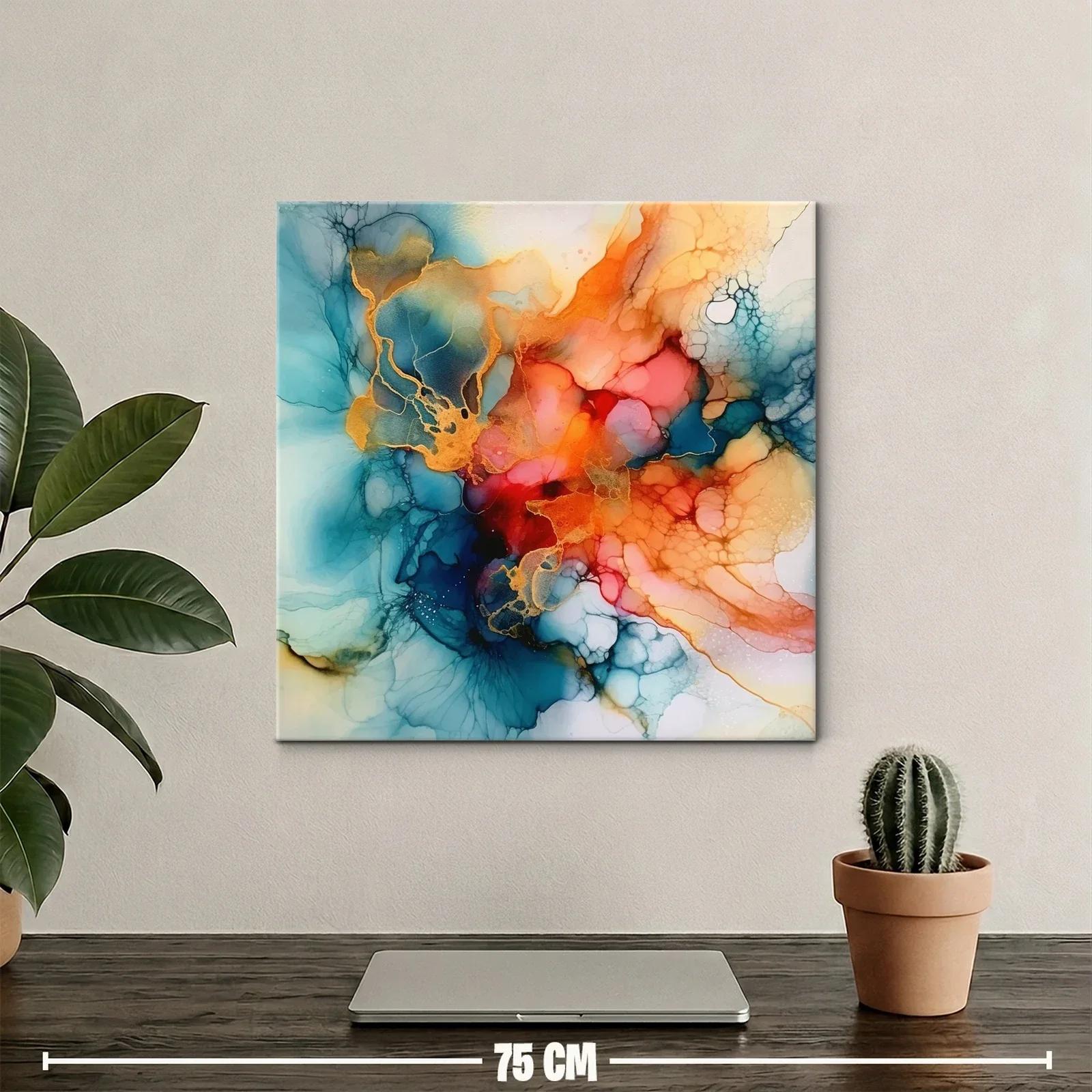 Cuadro abstracto con fluidez en tonos cálidos y azules — miniatura 2