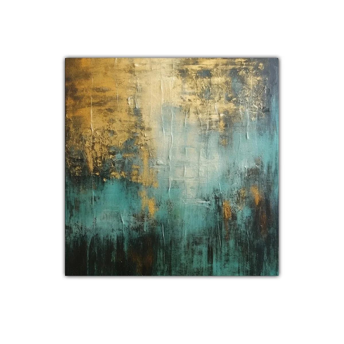 Cuadro abstracto con tonos verdes y dorados vibrantes — miniatura 1