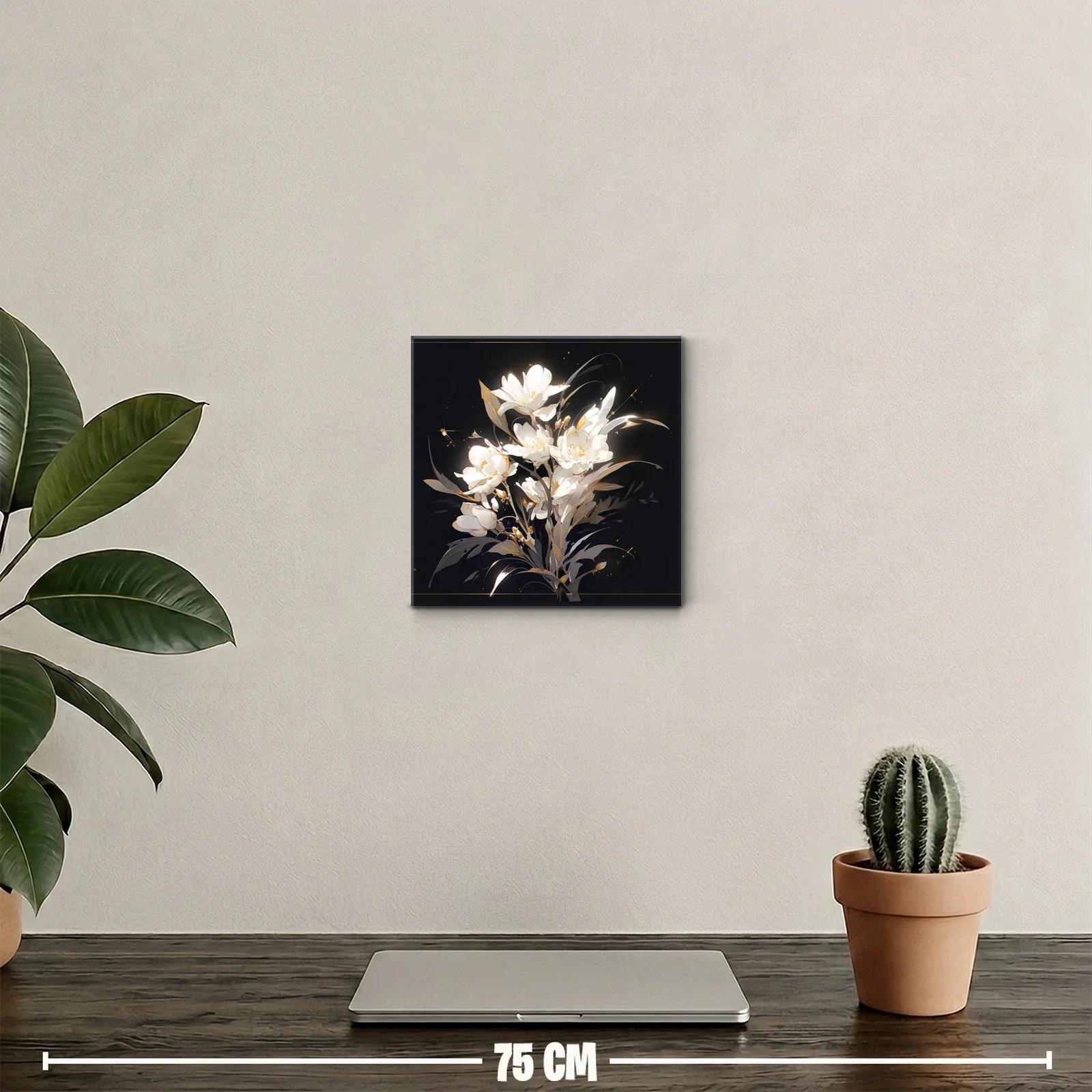Cuadro floral con flores blancas sobre fondo oscuro elegante — miniatura 2