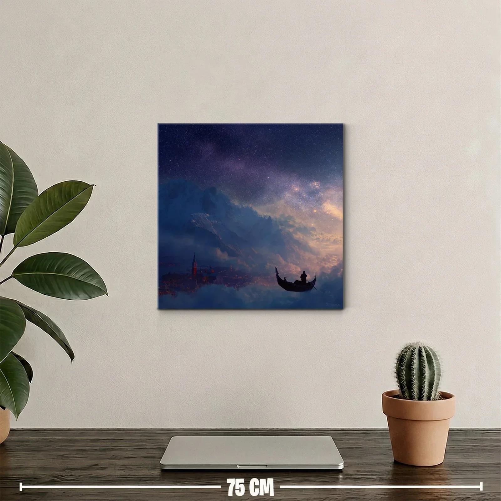 Paisaje nocturno con góndola flotante y cielo estrellado — miniatura 2