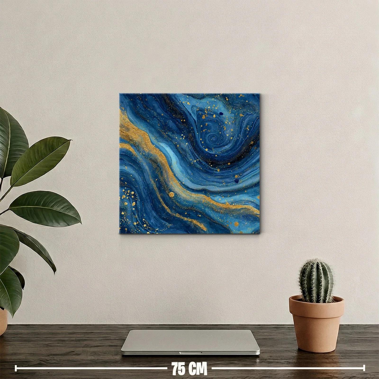 Cuadro abstracto en azul profundo con destellos dorados — miniatura 2